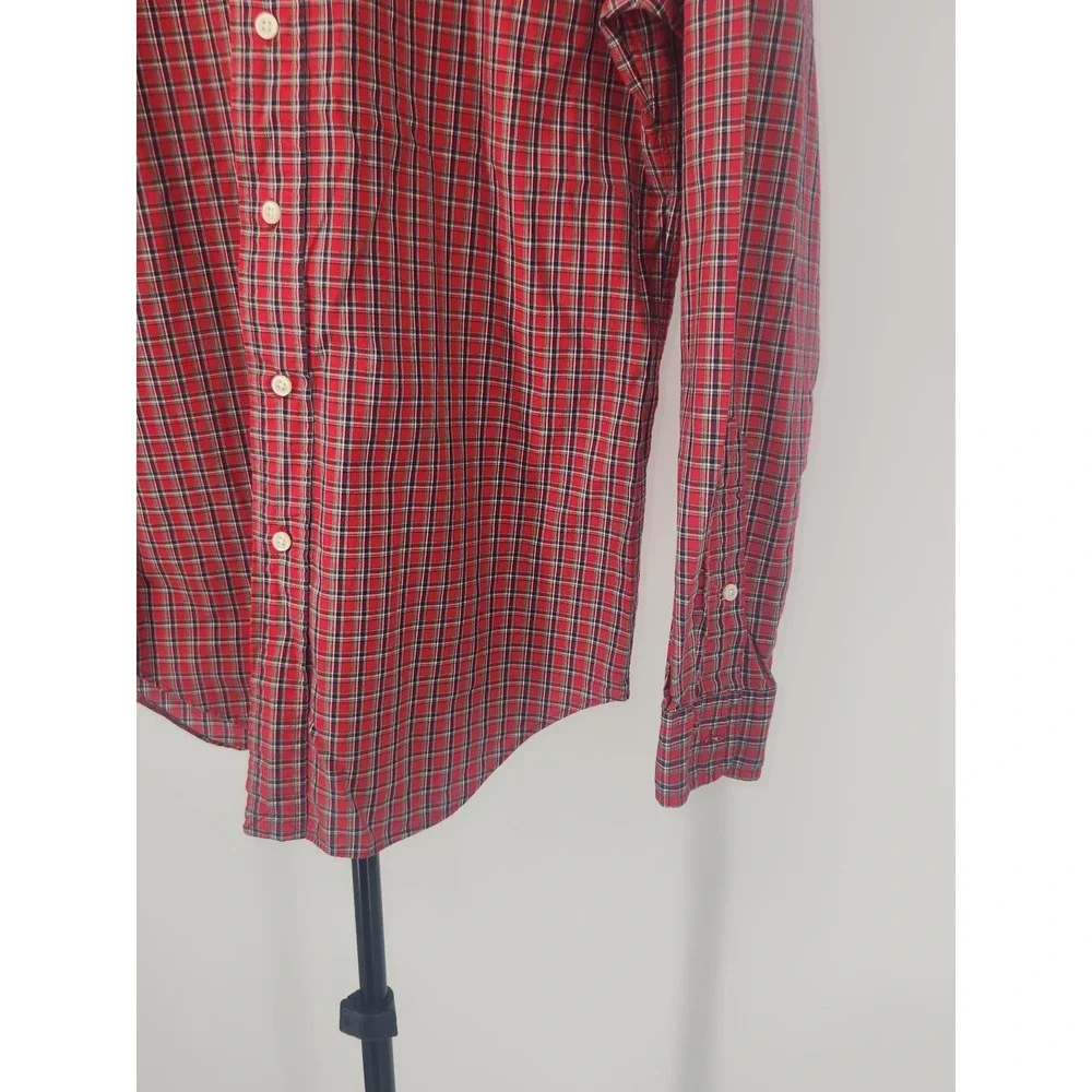 Ralph Lauren Mens Red Plaid Button Down Shirt Custom Fit Small Long Sleeve